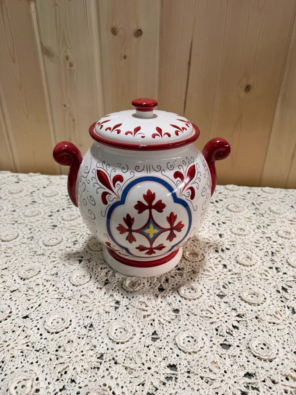 Nonni's Hand Painted Farmhouse Cottage Ceramic Cookie Jar Canister & Lid Decor